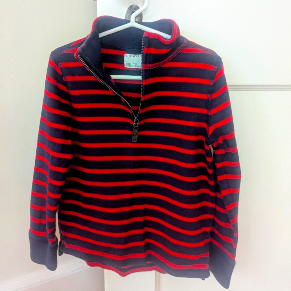 J.Crew red & navy striped quarter-zip